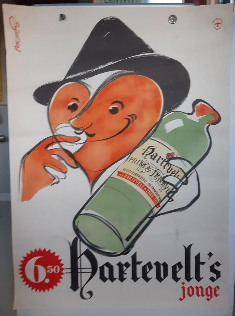 Originele Poster Hartevelt Jonge Jenever Mettes, Verzenden, A1 t/m A3, Reclame, Rechthoekig Staand