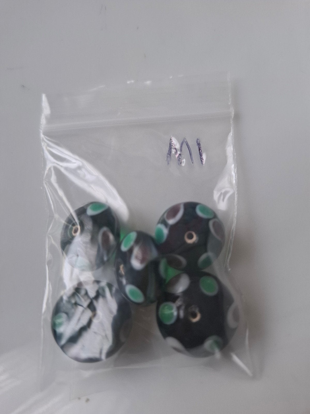 5 stuks grote lampwork glaskralen groen wit paars kralen, Kraal, -, -, Nieuw