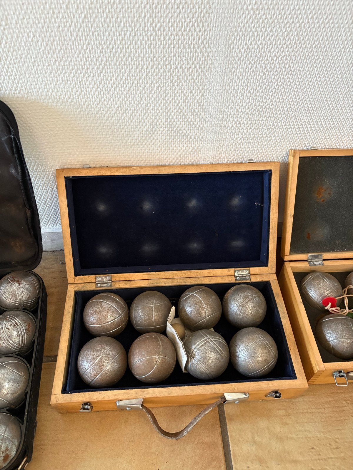 Vintage Petanque Ballen Sets in Houten Kisten, Ophalen of Verzenden, Gebruikt