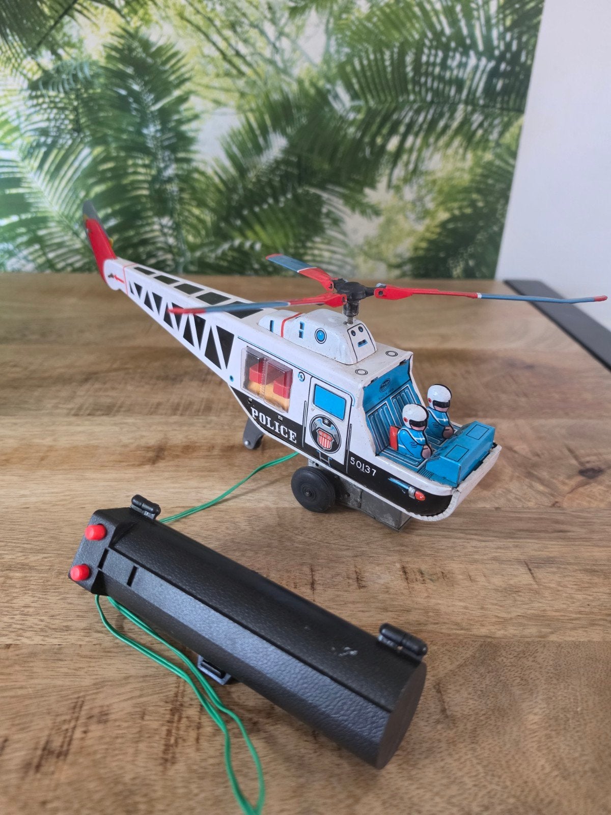 Taiyo blikken Police Helicopter 50137 - 1960s - Open Cockpit, Antiek en Kunst, Ophalen of Verzenden