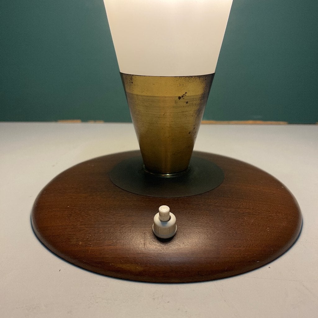 teak en messing lamp jaren 60 70 Deens design, Gebruikt, Teak, Deens design, Ophalen of Verzenden