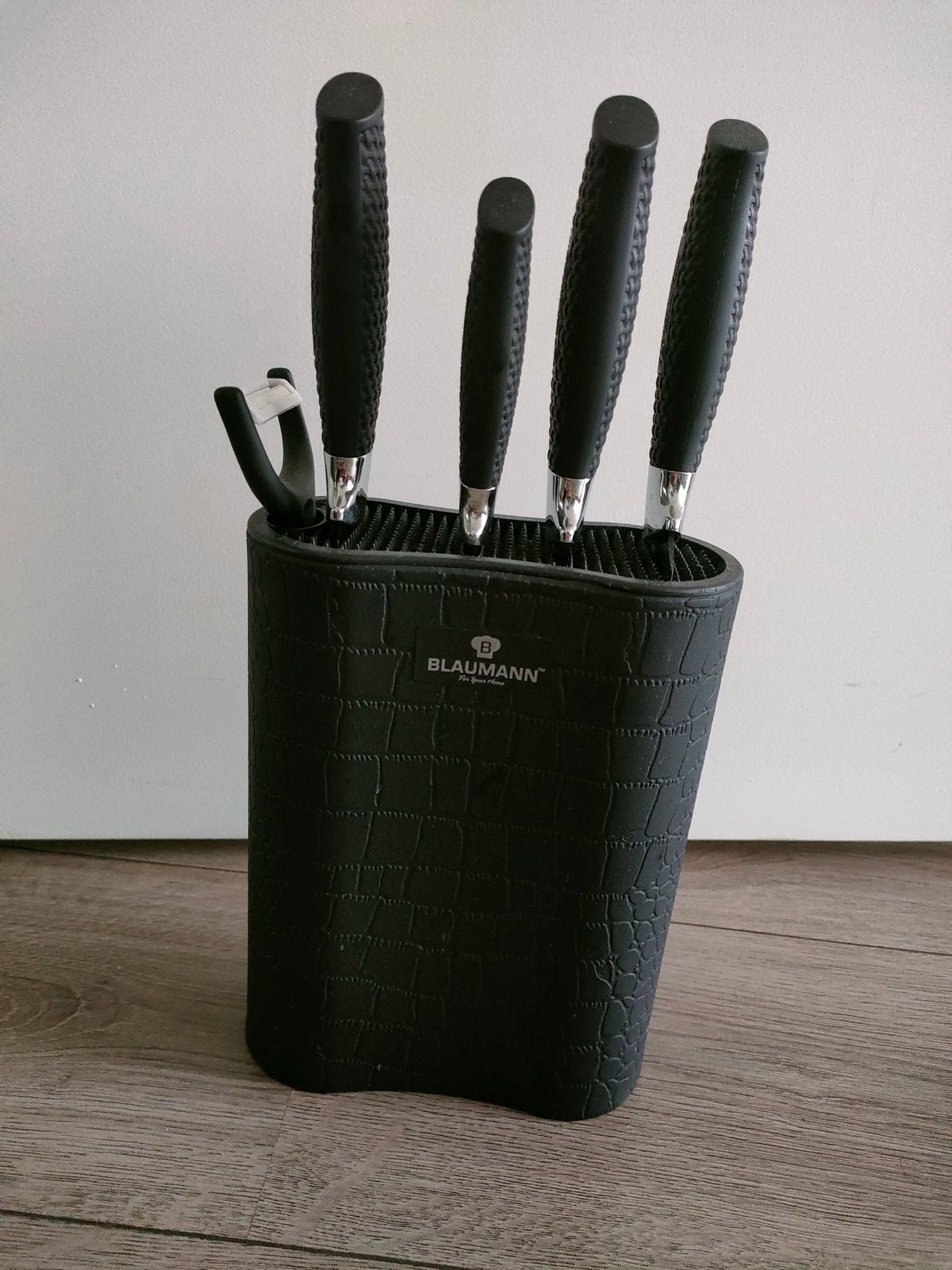Blaumann Messenset met Blok - Zwart Krokodillenleer Look, Los bestek, Ophalen of Verzenden, Zo goed als nieuw, Rvs of Chroom