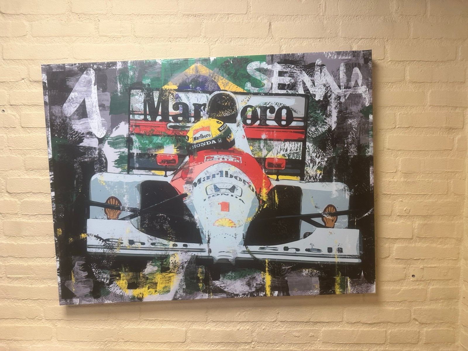 Formule 1 Canvas Schilderij - Ayrton Senna & Max Verstappen, Print, Op houten frame, Textiel, Ophalen