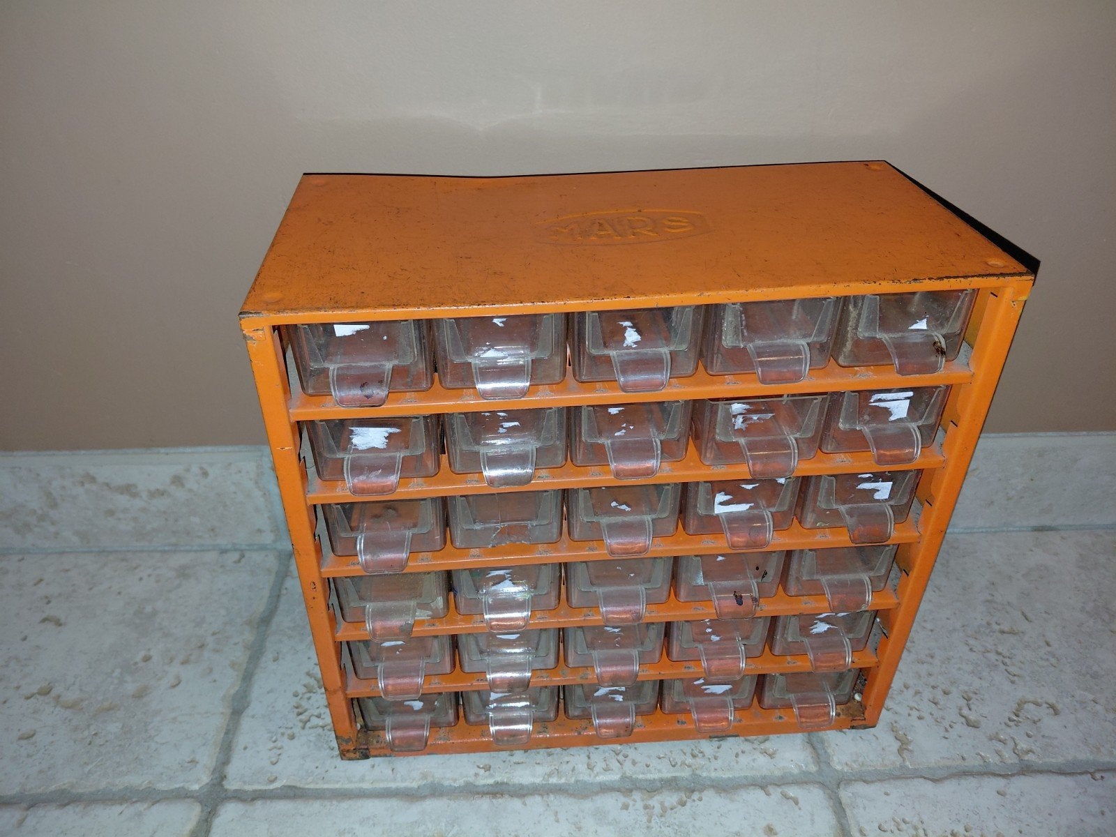 Vintage metal ladenblokje met 30 lades - Oranje, Ophalen, Gebruikt