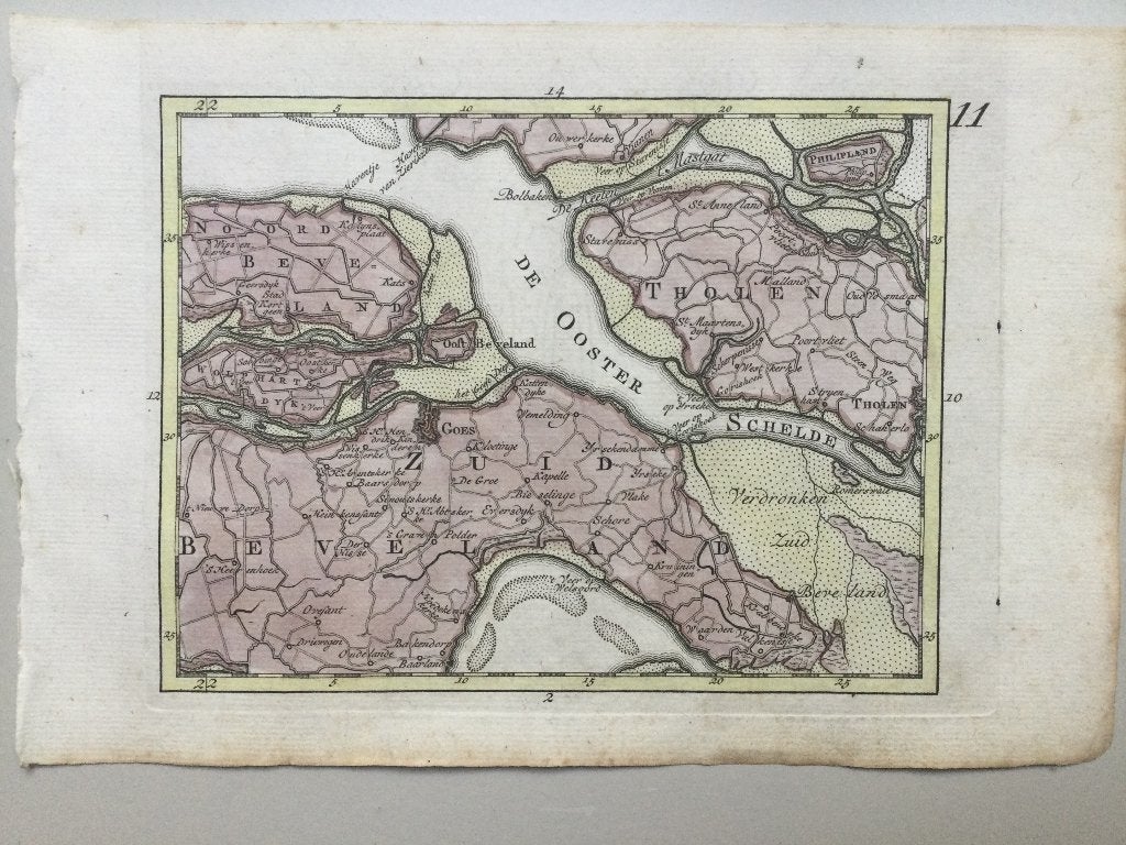 Goes, Z. Beverland, Tholen, C en J C Sepp, 1773, Cartografie, 19 cm, Handgekleurd, 13 cm