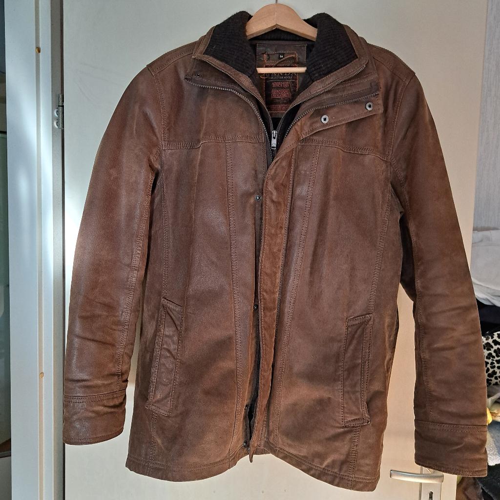 Leren heren jas, Ophalen, Maat 52/54 (L), Bruin, C&A