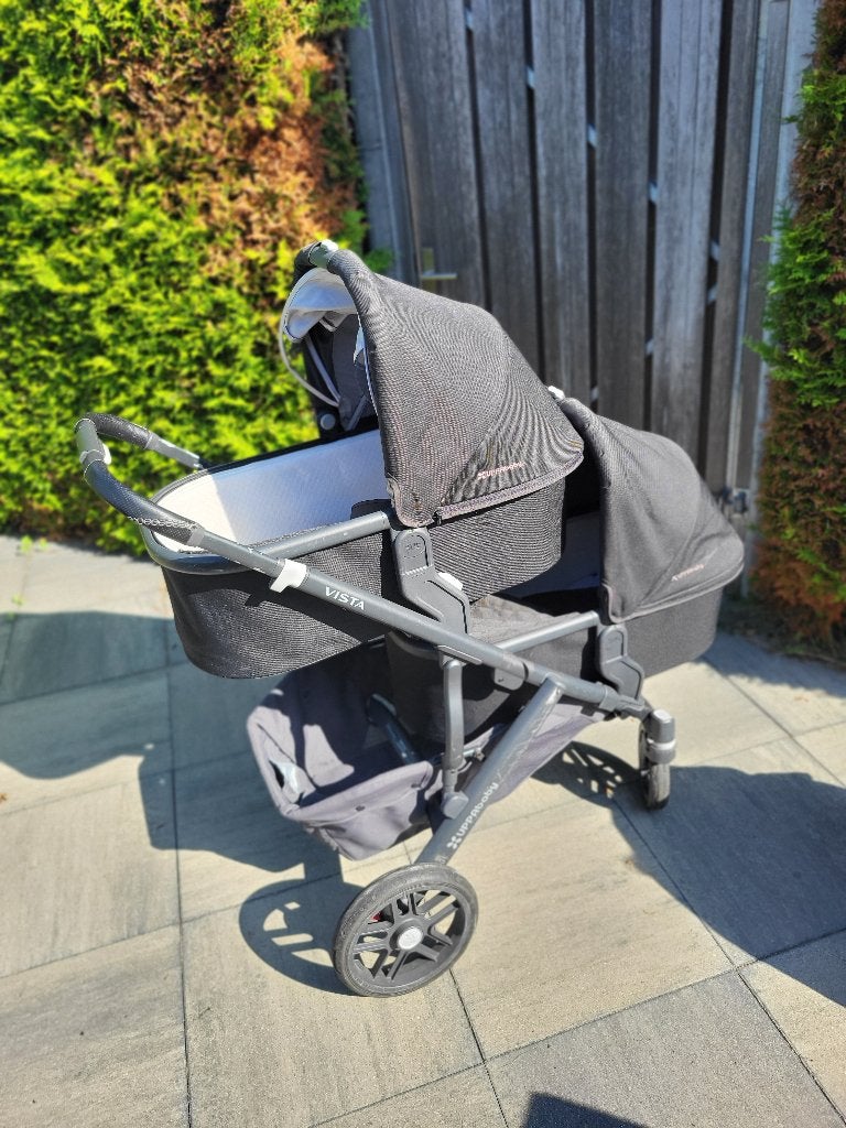Complete Uppababy Vista V2 duowagen voor tweeling, Gebruikt, Verstelbare duwstang, Ophalen, Kinderwagen