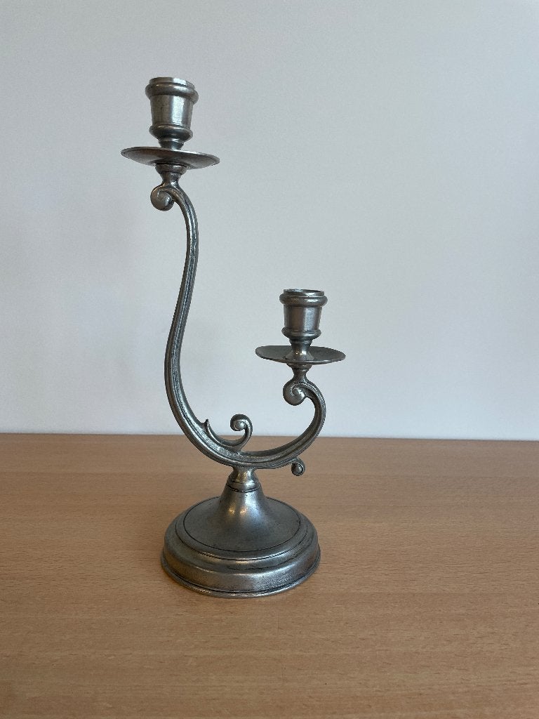 klassieke tinnen kandelaar met twee armen (candelabrum), Ophalen of Verzenden, Overige materialen