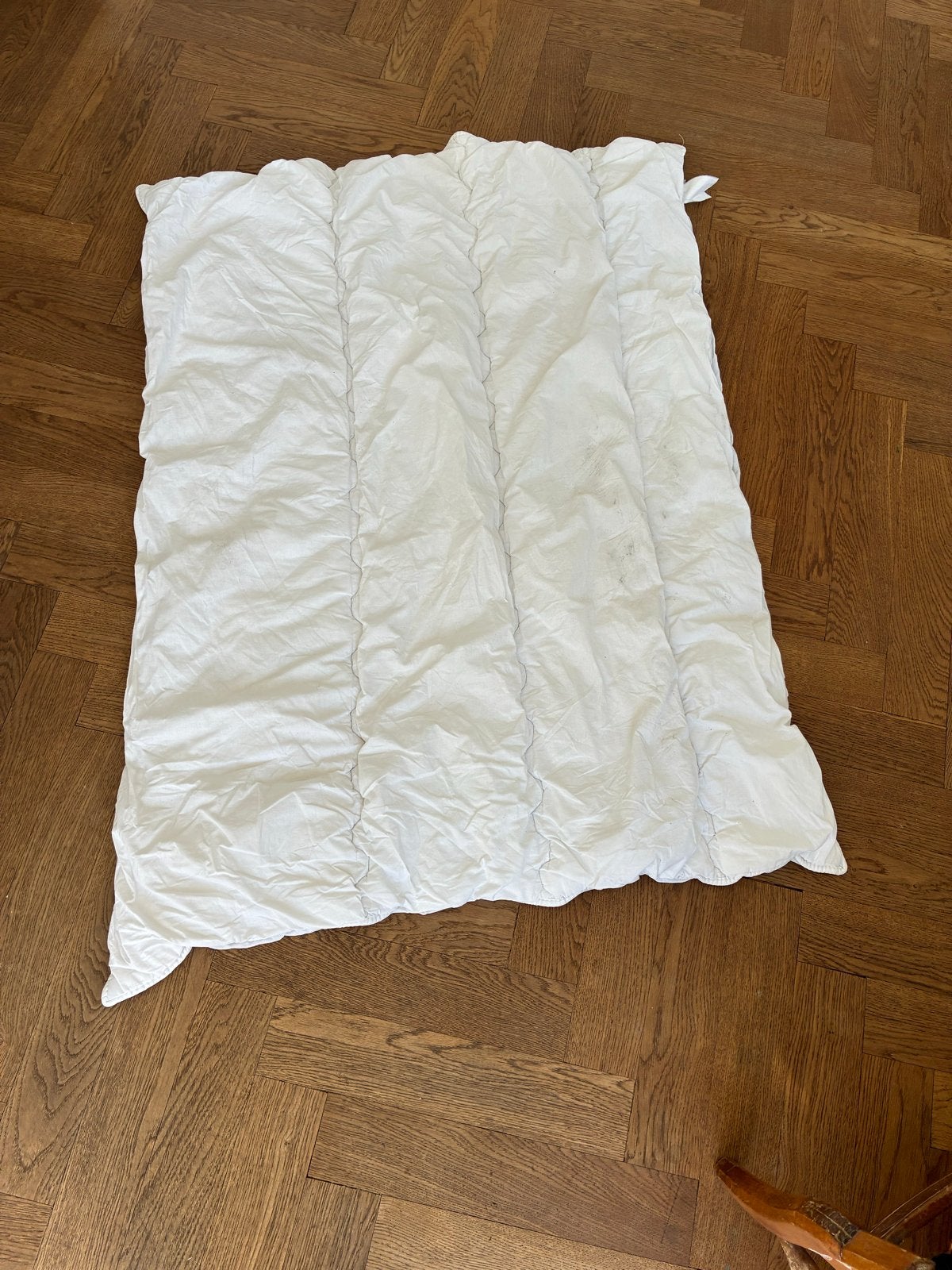 Gratis kinderdekbed 100x120, net gewassen, Ophalen, Gebruikt, Jongetje of Meisje, Wit