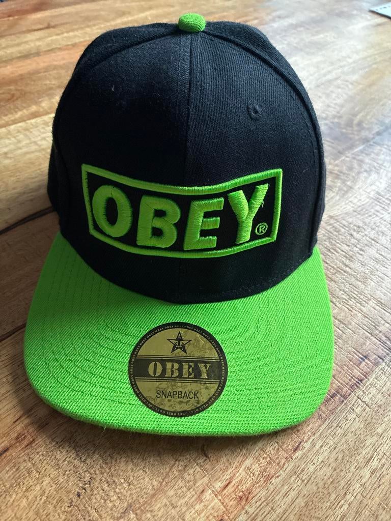 Obey Snapback Pet Zwart/Neon Groen - Zo goed als nieuw, Ophalen of Verzenden, Zo goed als nieuw, One size fits all, Pet