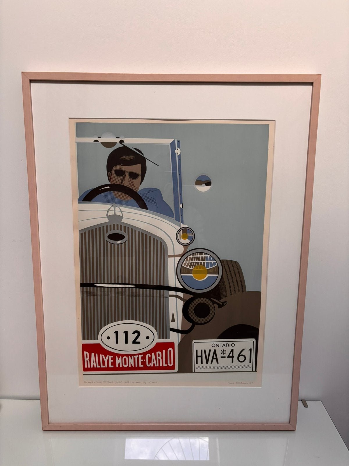 Zeefdruk Rallye Monte Carlo, Hilde Mohring ‘75 gesigneerd, Zeefdruk, Overige onderwerpen, Ophalen of Verzenden, Gesigneerd