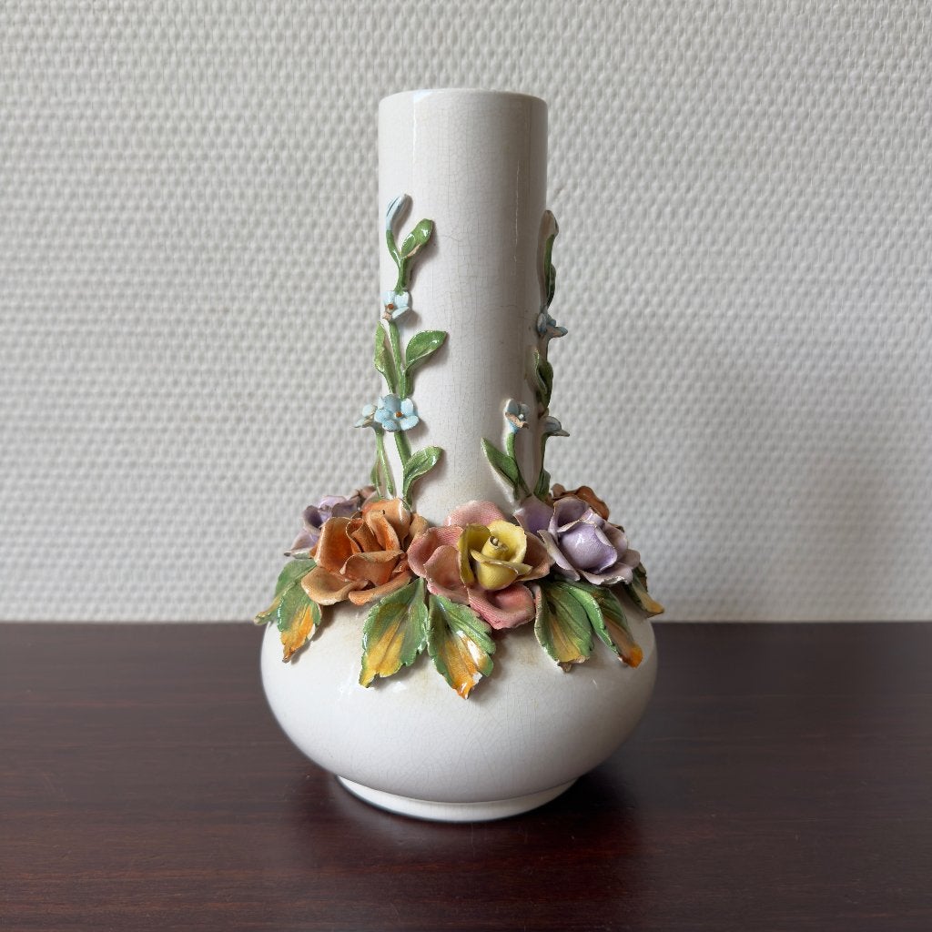 Vintage Bassano Bloemen Keramieken Vaas, Kunst, Antiek en Kunst, Antiek | Vazen, Ophalen of Verzenden