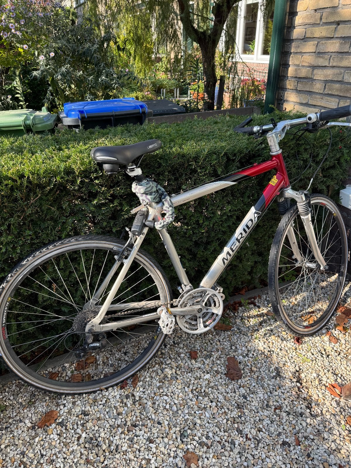 Merida fiets met vering en 27 versnellingen, Gebruikt, Velgrem, Meer dan 20 versnellingen, 53 tot 57 cm