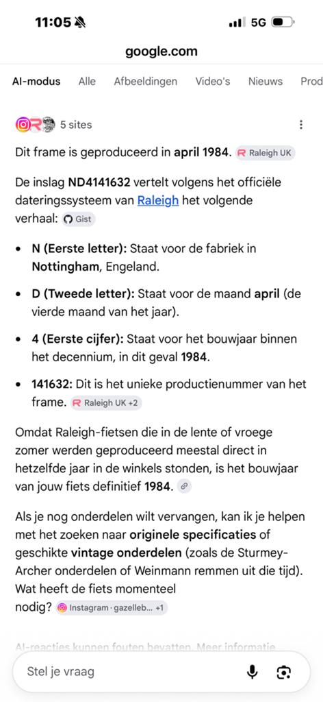 Raleigh sport tour fiets uit 1984, 47 tot 51 cm, Ophalen of Verzenden, Velgrem, Jaren '60 of nieuwer