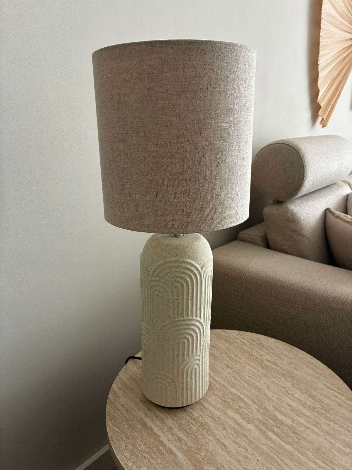 Tafellamp  light and living linnen kap in het beige, Huis en Inrichting, Lampen | Lampenkappen, Ophalen of Verzenden, Zo goed als nieuw
