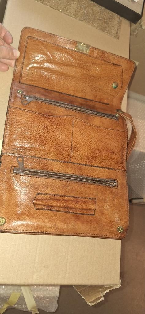 Vintage Leren Portemonnee / Clutch met Knipsluiting, Sieraden, Tassen en Uiterlijk, Portemonnees, Gebruikt, Ophalen, Overige merken