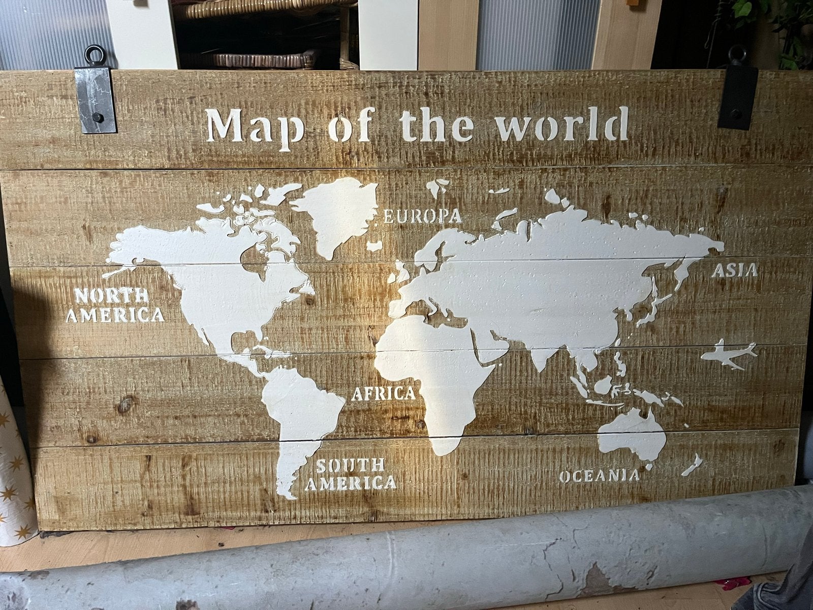Houten Wereldkaart Wanddecoratie - Binnen/Buiten, Ophalen, Hout, Meerkleurig, Zo goed als nieuw