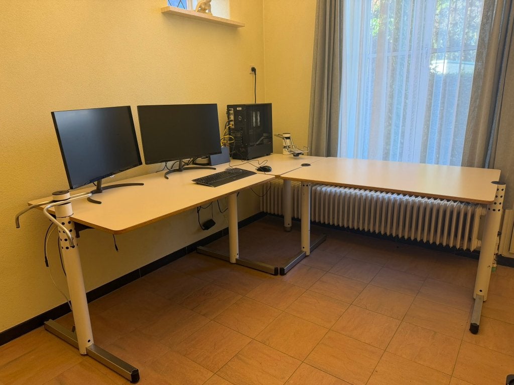 Gispen hoekbureau / 2 bureaus – modulair, Huis en Inrichting, Bureaus, Ophalen, Gebruikt, Vintage, Overige materialen