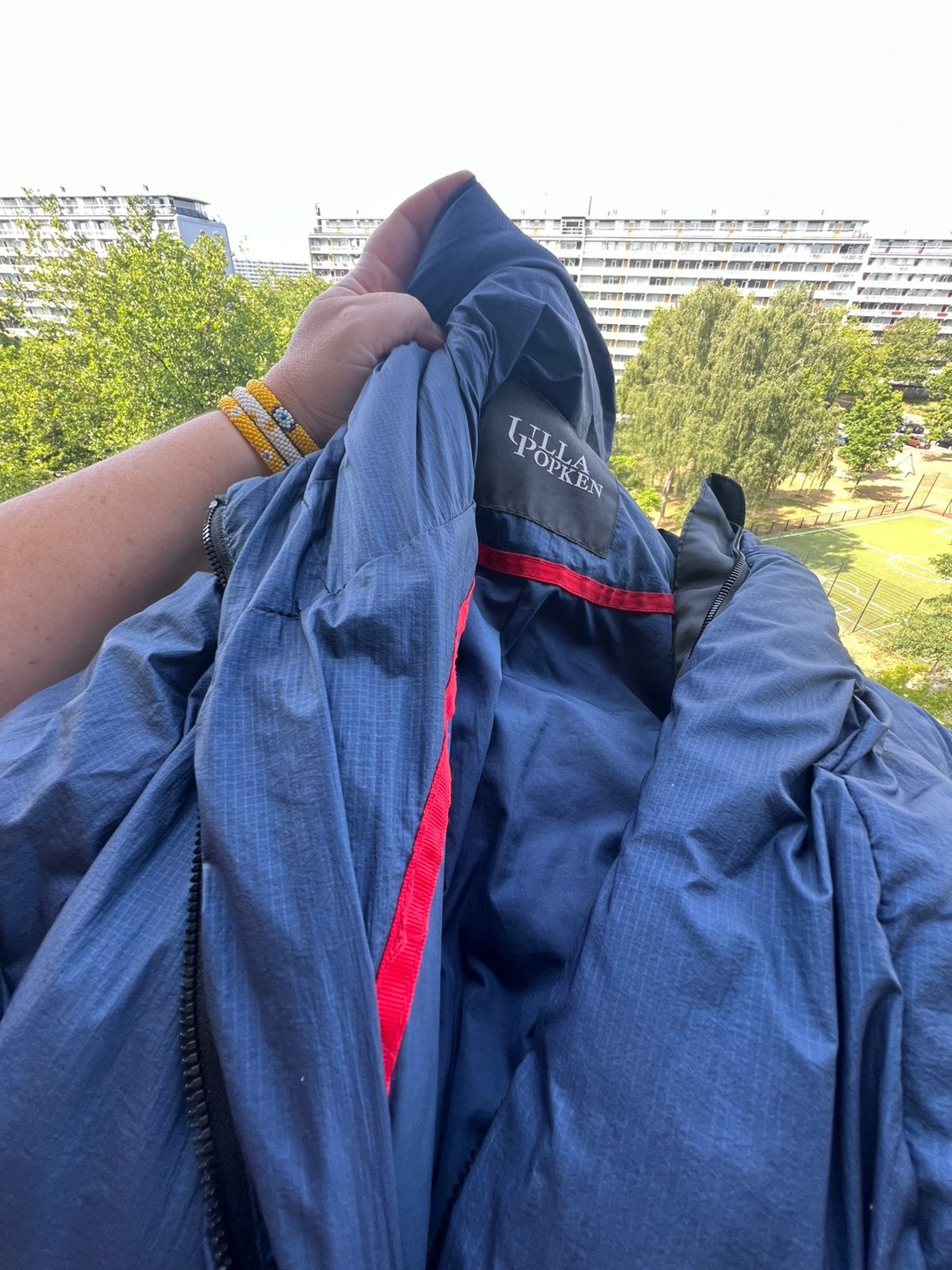 Ulla Popken Geometric Winter Coat- deep metallic blue 50/52, Verzenden, Zo goed als nieuw, Maat 46/48 (XL) of groter, Blauw