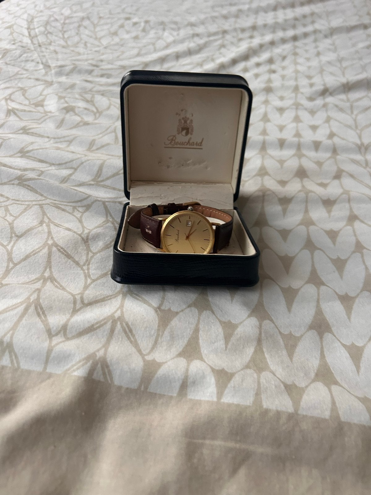 Bouchard Polshorloge - Goud 14 karaats met Leren Band, Overige merken, Overige materialen, Polshorloge, Ophalen of Verzenden