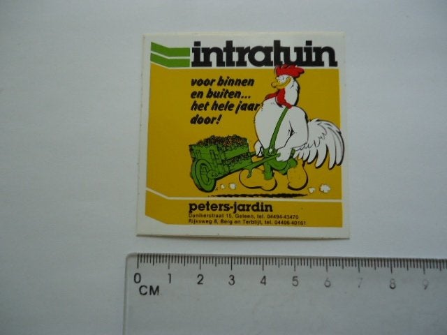 sticker oud Intratuin Peters Jardin geleen berg terblijt kip, Verzamelen, Verzenden, Zo goed als nieuw, Bedrijf of Vereniging