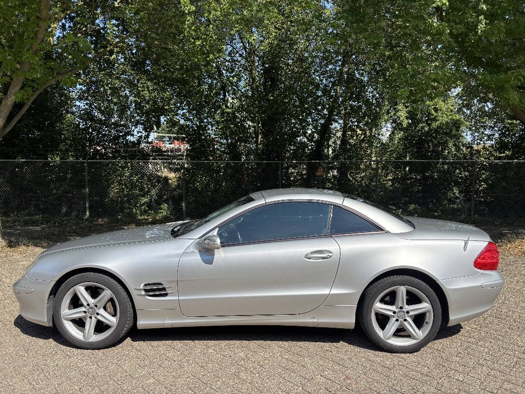 SL500 2004, R230 Silvergrijs, Auto's, Automaat, Zwart, Cabriolet, Leder