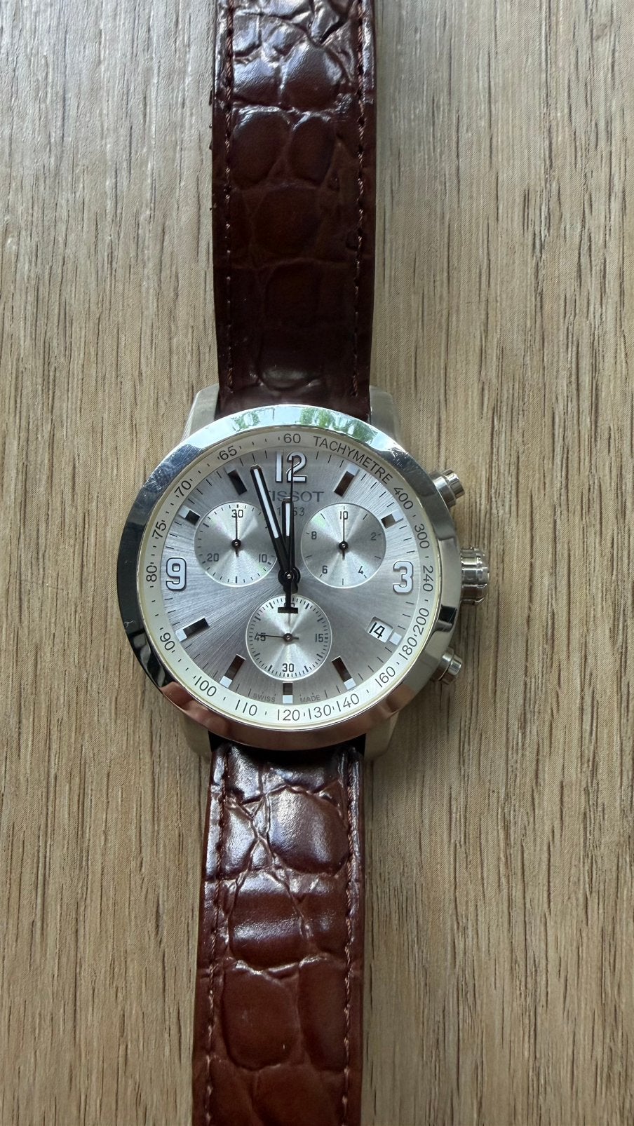 Tissot PRC-200 chronograafhorloge zilverkleurig 42mm, Overige merken, Leer, Staal, Polshorloge