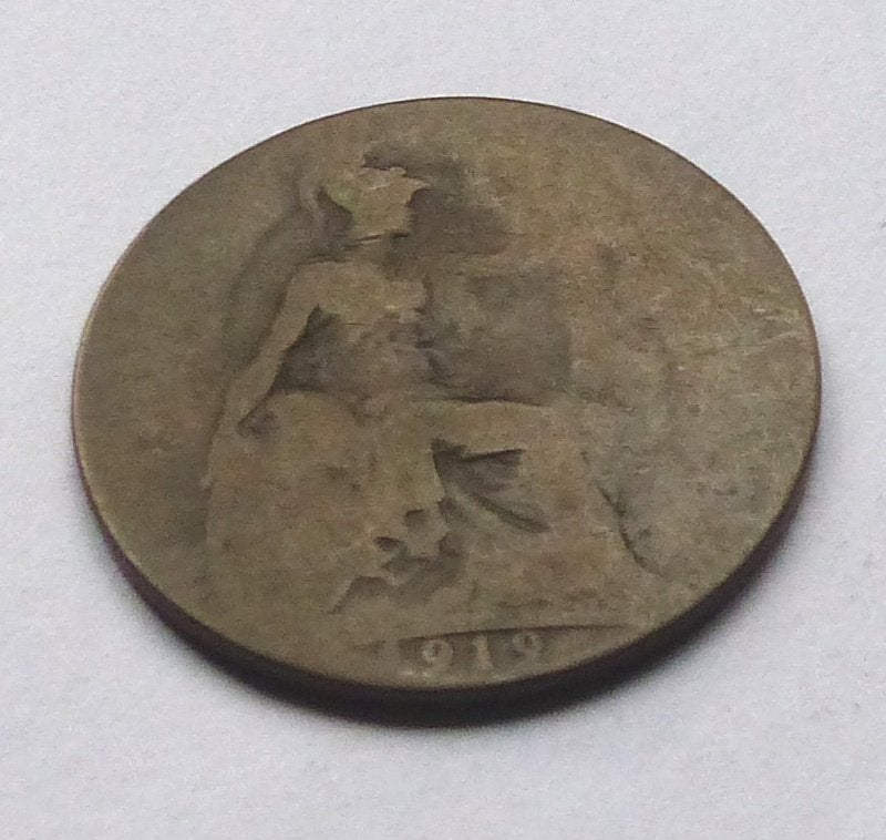 Engelse munt half penny 1919 king George V Engeland UK, Ophalen of Verzenden, Overige landen, Losse munt