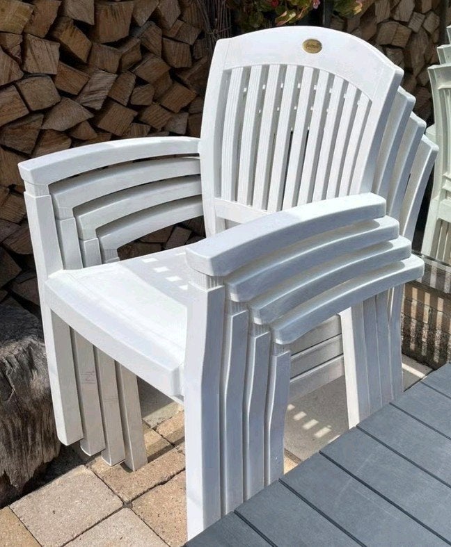 4 Hartman prestige kunststof tuinstoelen, stapelbaar, Ophalen, Gebruikt, Kunststof, Stapelbaar