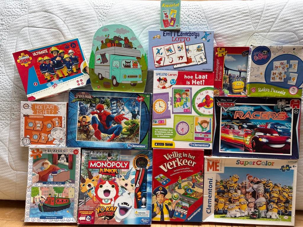 Kinder  spellen en puzzels  3 -6 jr. o.a.Spiderman, minions, Kinderen en Baby's, Speelgoed | Kinderpuzzels, Gebruikt, 4 tot 6 jaar