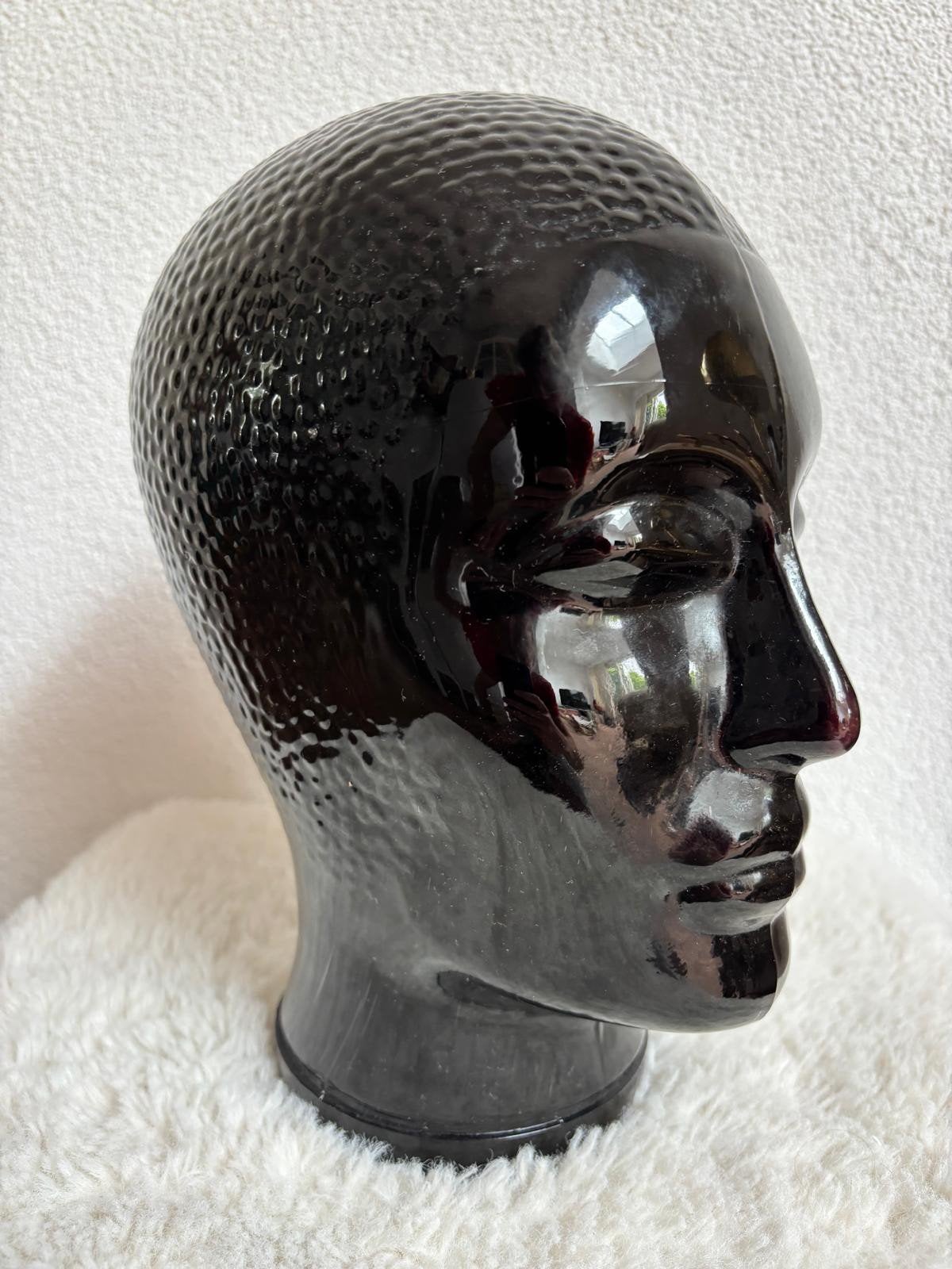 Glazen mannequin hoofd, zwart, retro, 26 cm, Ophalen of Verzenden, Huis en Inrichting