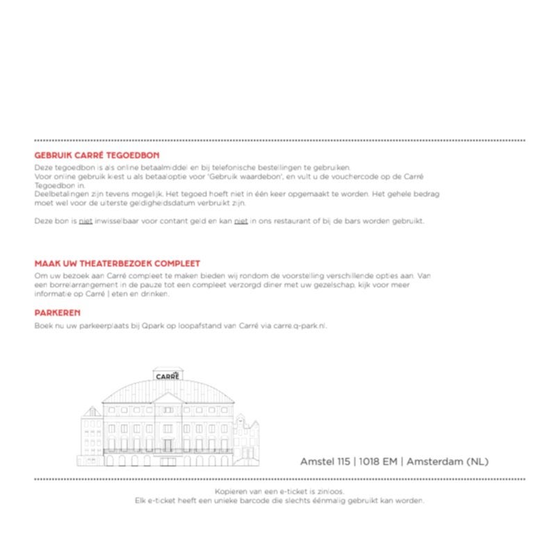 Theater Carré tegoedbon twv €80, Eén persoon, Januari