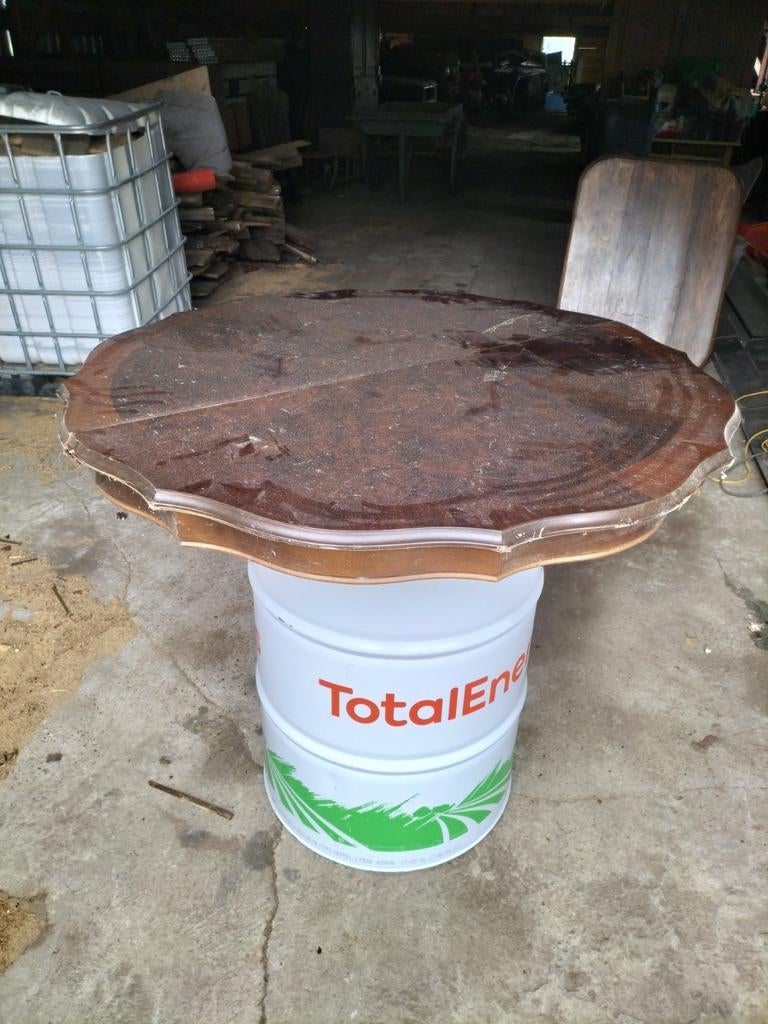 Ronde statafel op olievat - Uniek en robuust design, Ophalen, Gebruikt