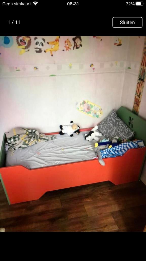 Kinder bed met zgn matras en beddengoed nieuw/zgn, Lattenbodem, 70 tot 85 cm, Zo goed als nieuw, 140 tot 160 cm