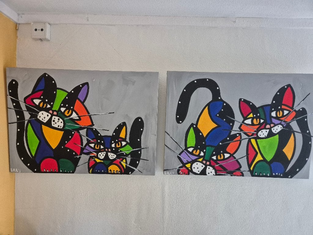 2 x kunstzinnige poezen van Lilly, Ophalen, Textiel, Handgeschilderd, Dieren