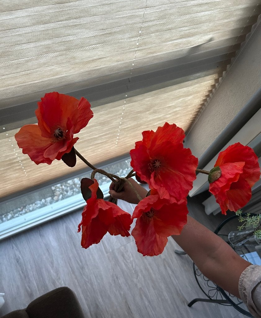 kunstbloemen 5 klaprozen, Huis en Inrichting, Woonaccessoires | Kunstplanten en Kunstbloemen, Ophalen, Binnen, Zo goed als nieuw