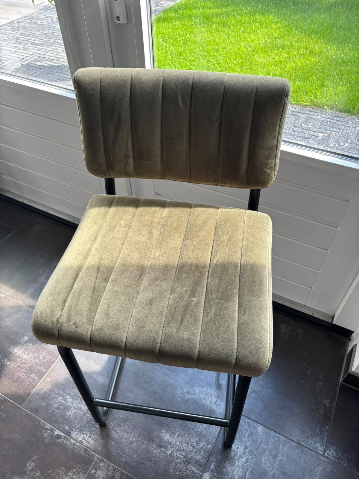 Moderne bar/keukenkrukken - set van 4 - groen, Ophalen, Gebruikt, 60 tot 90 cm, Metaal