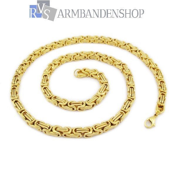 RVS Gold-color koningsschakel ketting 53 cm koningsketting, Verzenden, Nieuw, Goud, Overige materialen