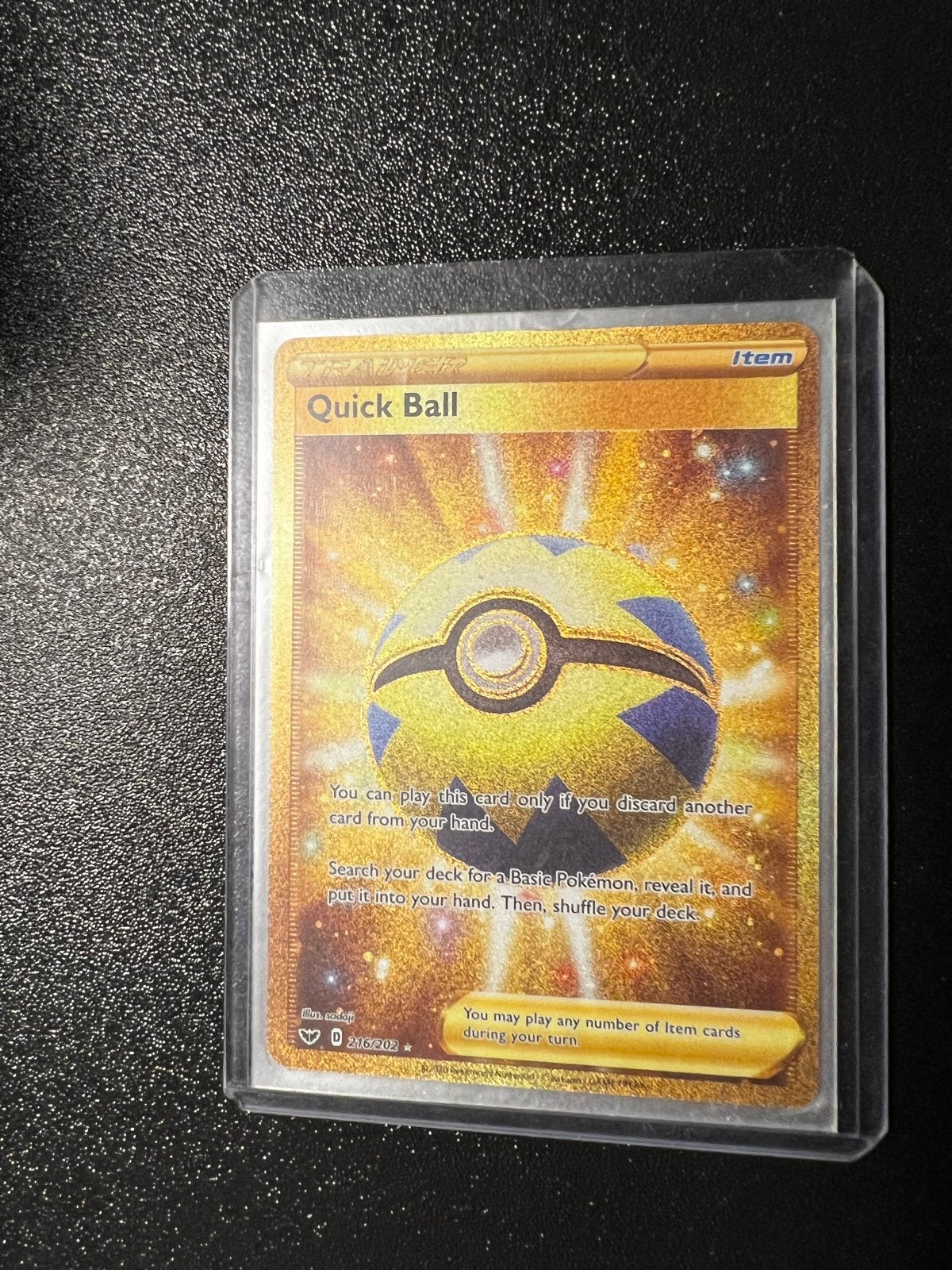 Pokémon Quick Ball Gold Secret Rare 216/202, Ophalen of Verzenden, Zo goed als nieuw, Losse kaart, Foil