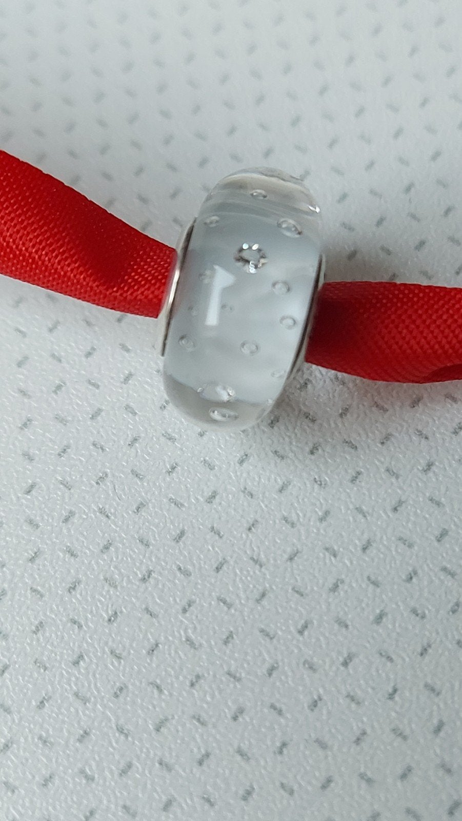 Originele Pandora bedel murano glas wit met zirkonia's, Sieraden, Tassen en Uiterlijk, Bedels, Pandora, Ophalen of Verzenden, Zo goed als nieuw