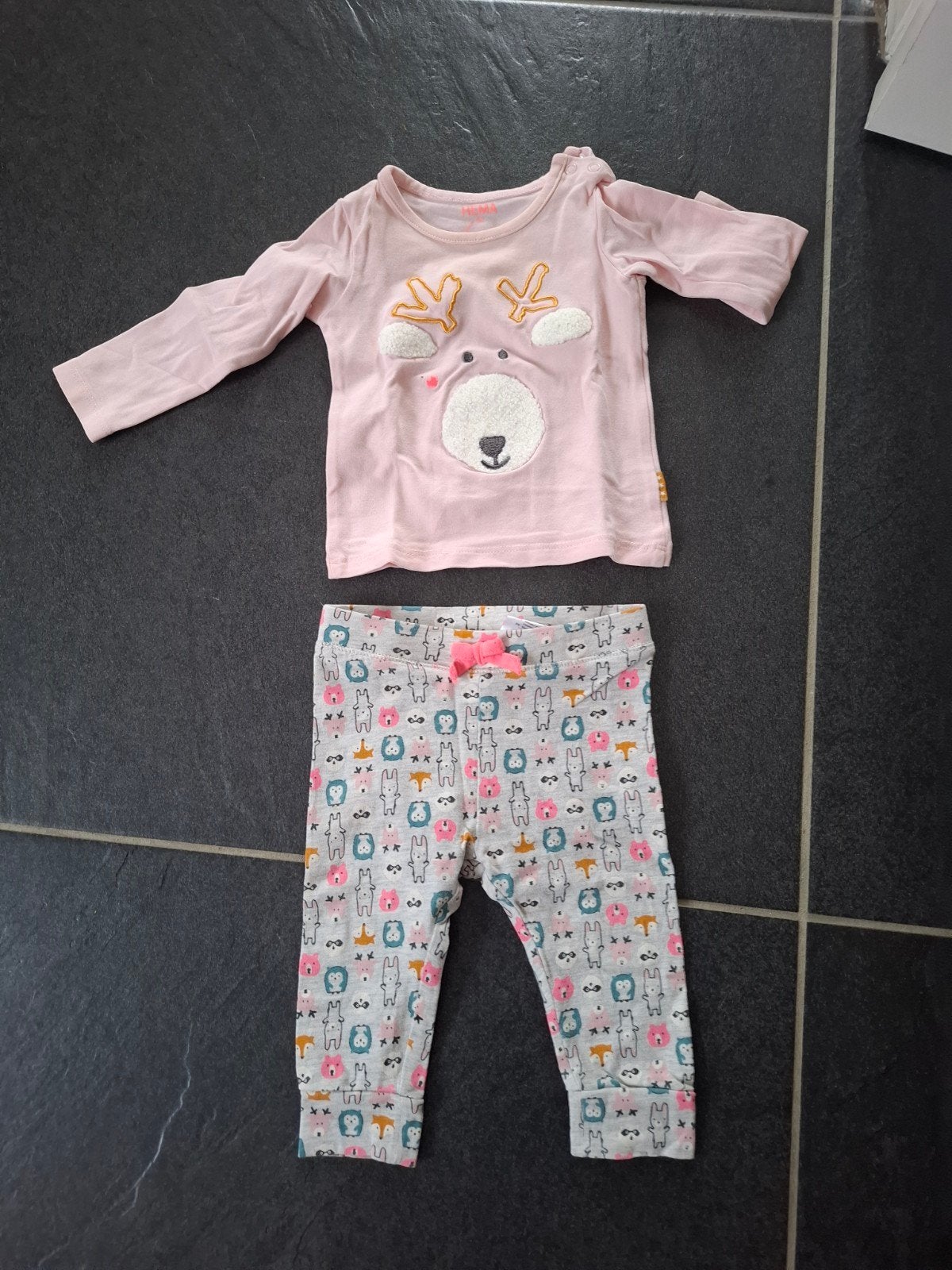 Leuke HEMA set: roze shirt met rendier en legging, Ophalen of Verzenden, Gebruikt, HEMA, Meisje