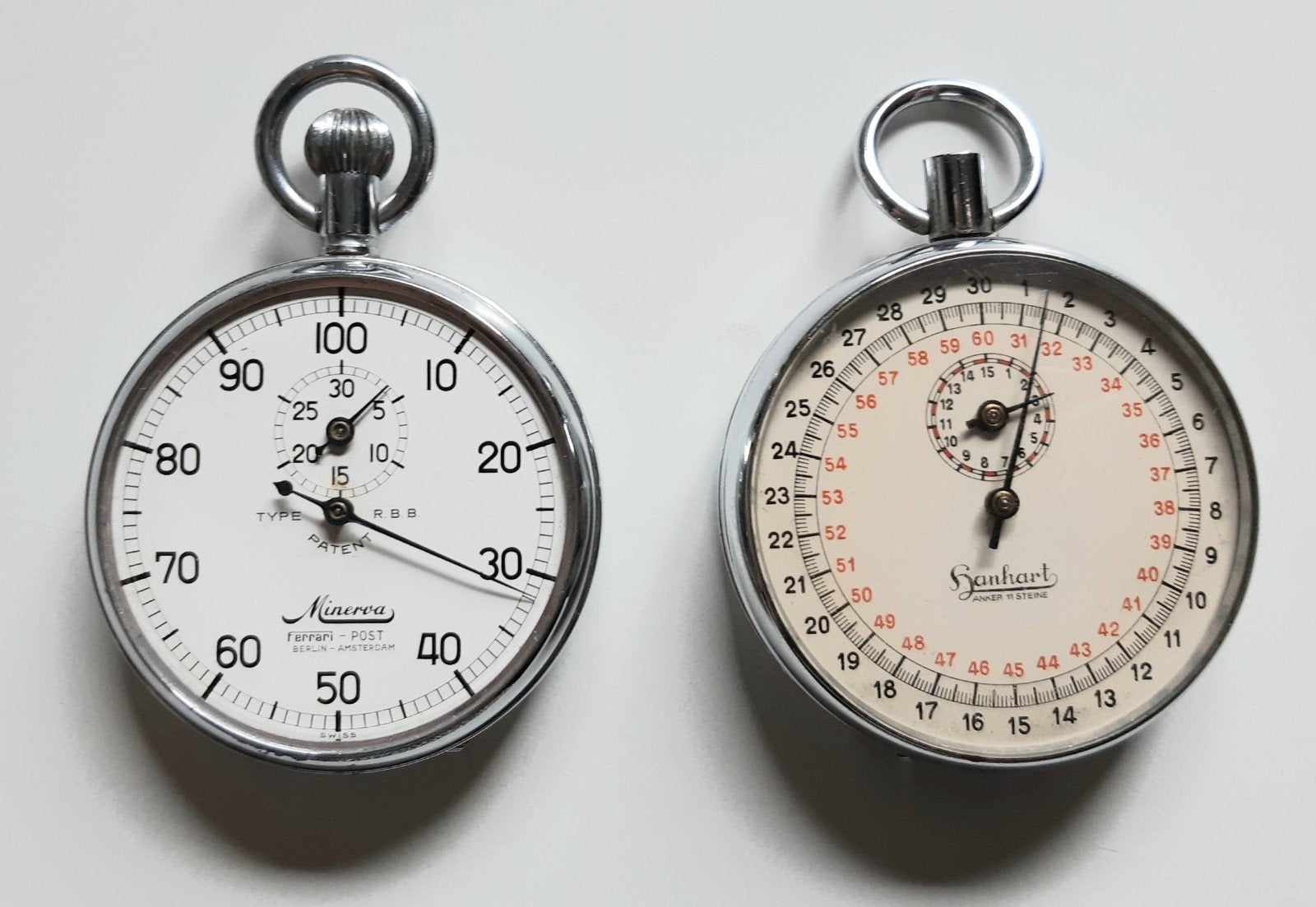 2 Stopwatches Minerva en Sanhart, Ophalen of Verzenden, Staal, Overige merken, 1960 of later