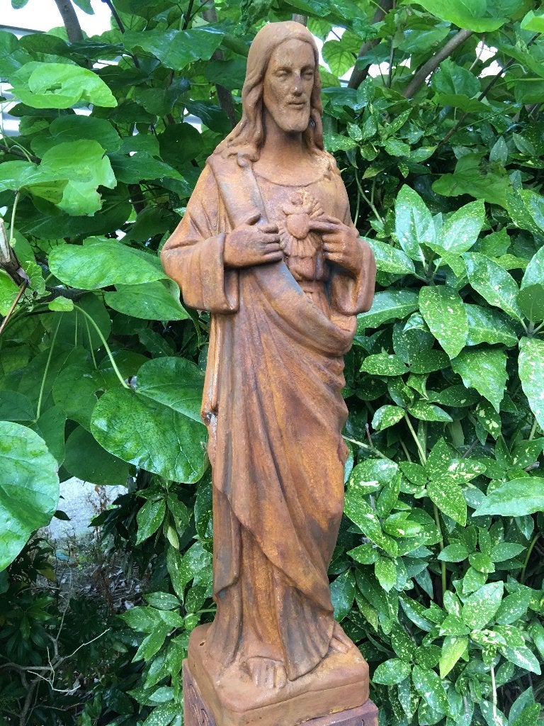 Jezus heilig hart beeld, volle steen, kleur oxide, Tuin en Terras, Tuinbeelden, Steen, ., Ophalen of Verzenden, .
