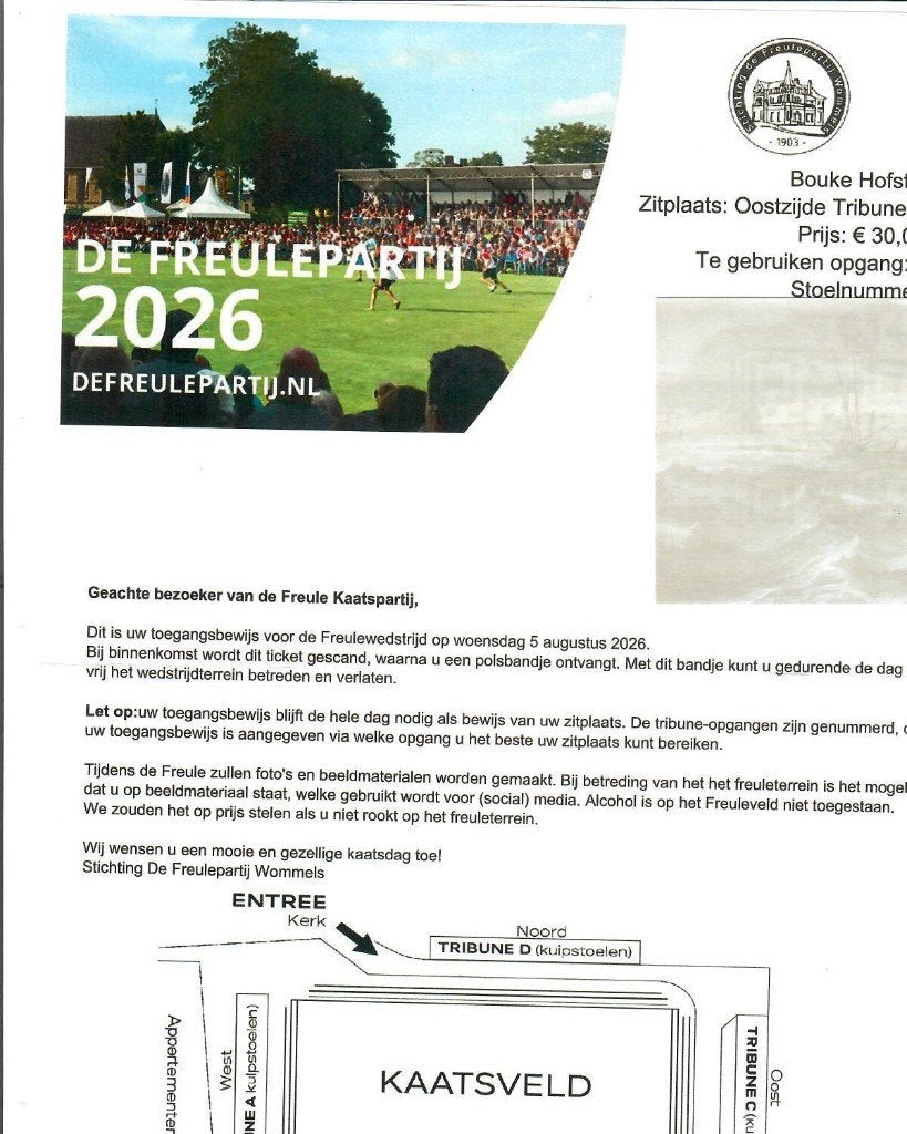 tribunekaart freule 2026  wommels, Eén persoon