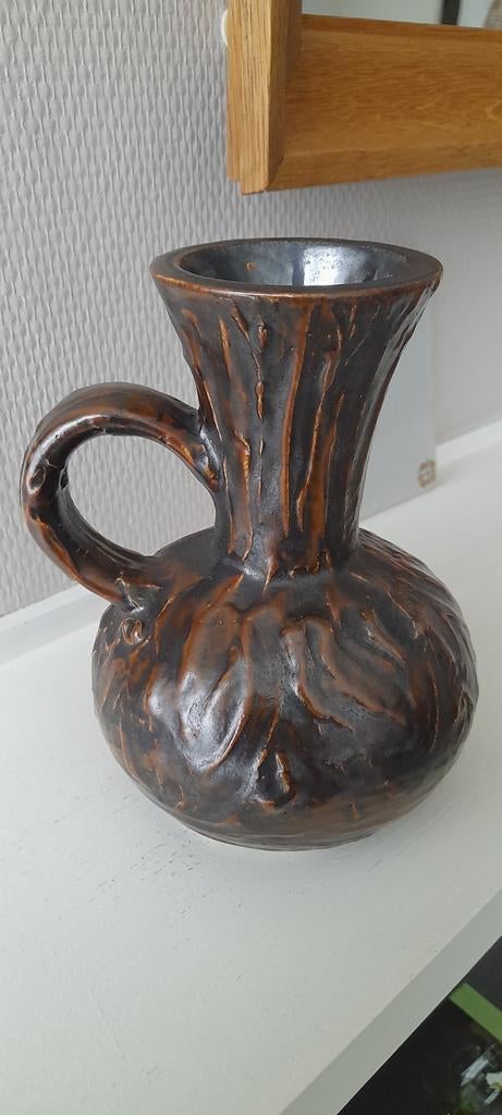 Origineel vintage duits Rera lava vaasje met oor, bruin/oker, Overige kleuren, Aardewerk of Porselein, Ophalen of Verzenden, Zo goed als nieuw