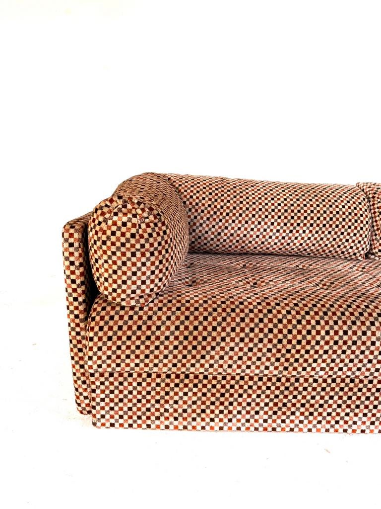 Vintage velours daybed, Italië, jaren ‘70, Vintage retro buisframe design rotan webbing papercord deens, Driepersoons, 75 tot 100 cm