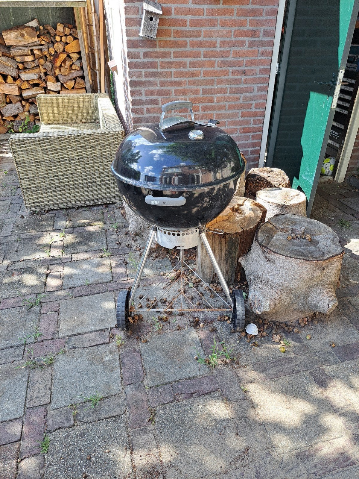 Weber houtskoolbarbecue groot model met spit, Tuin en Terras, Houtskoolbarbecues, Ophalen, Gebruikt