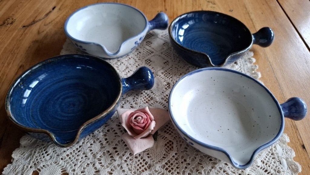4 Blauwe Franse potterie schaaltjes, gres de Cressensac, -, -, Ophalen of Verzenden, Zo goed als nieuw
