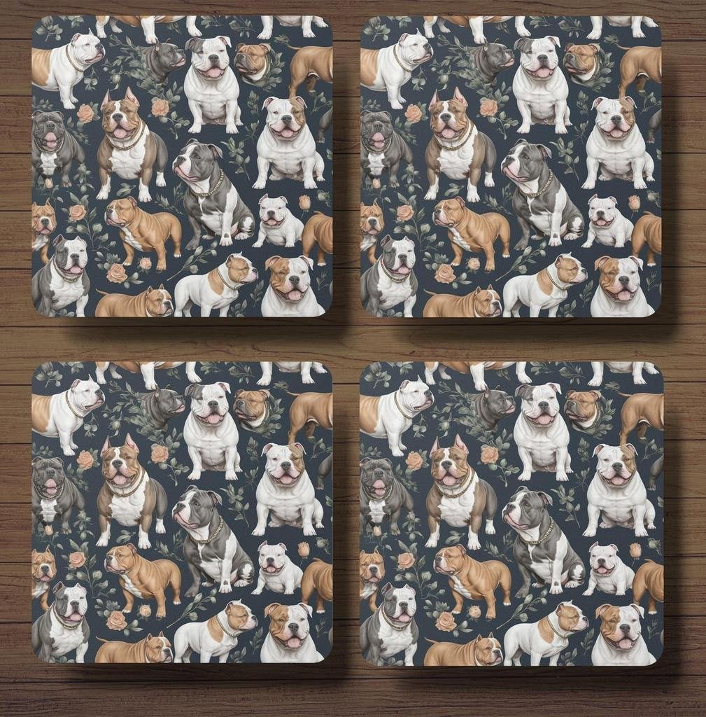 American Bully patroon onderzetters met houder, Huis en Inrichting, Woonaccessoires | Onderzetters, Nieuw, Glas of Kopje, Ophalen of Verzenden