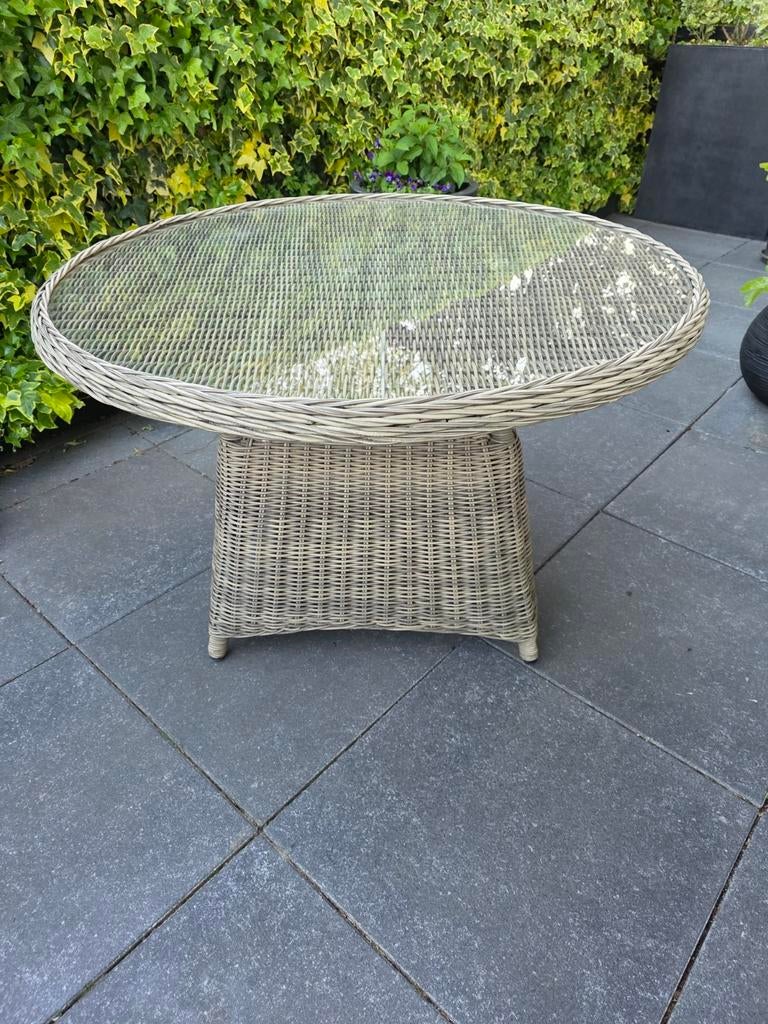 Bois le Duc Tuin Dinertafel 118 cm - Gebruikt, Tuin en Terras, Tuintafels, Ophalen, Gebruikt, Rond, Wicker